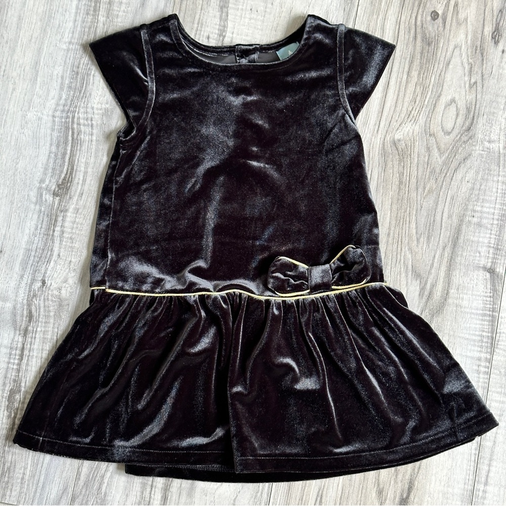 Baby Gap Black Velvet Party Holiday Dress With Gold Trim Size 2 years